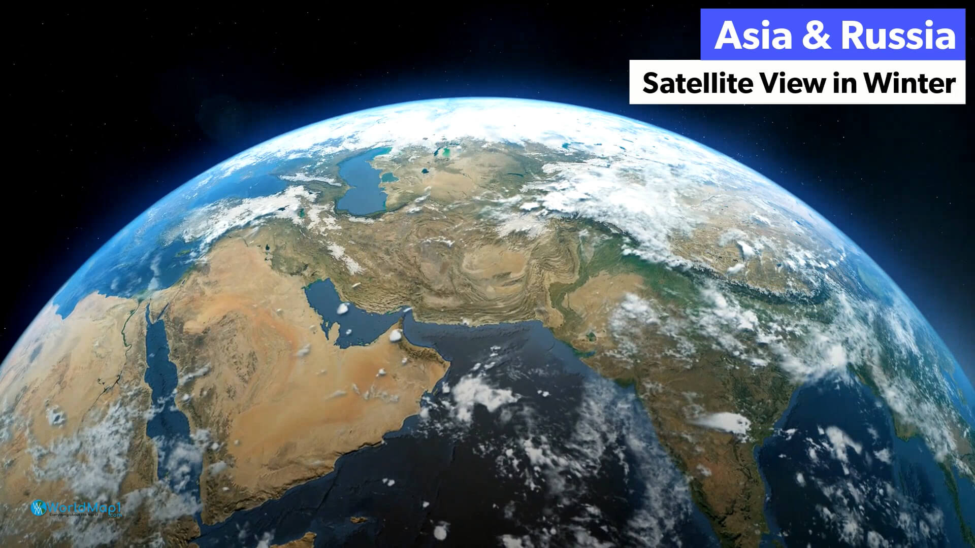 Asia and Russia Satellite View in Winter